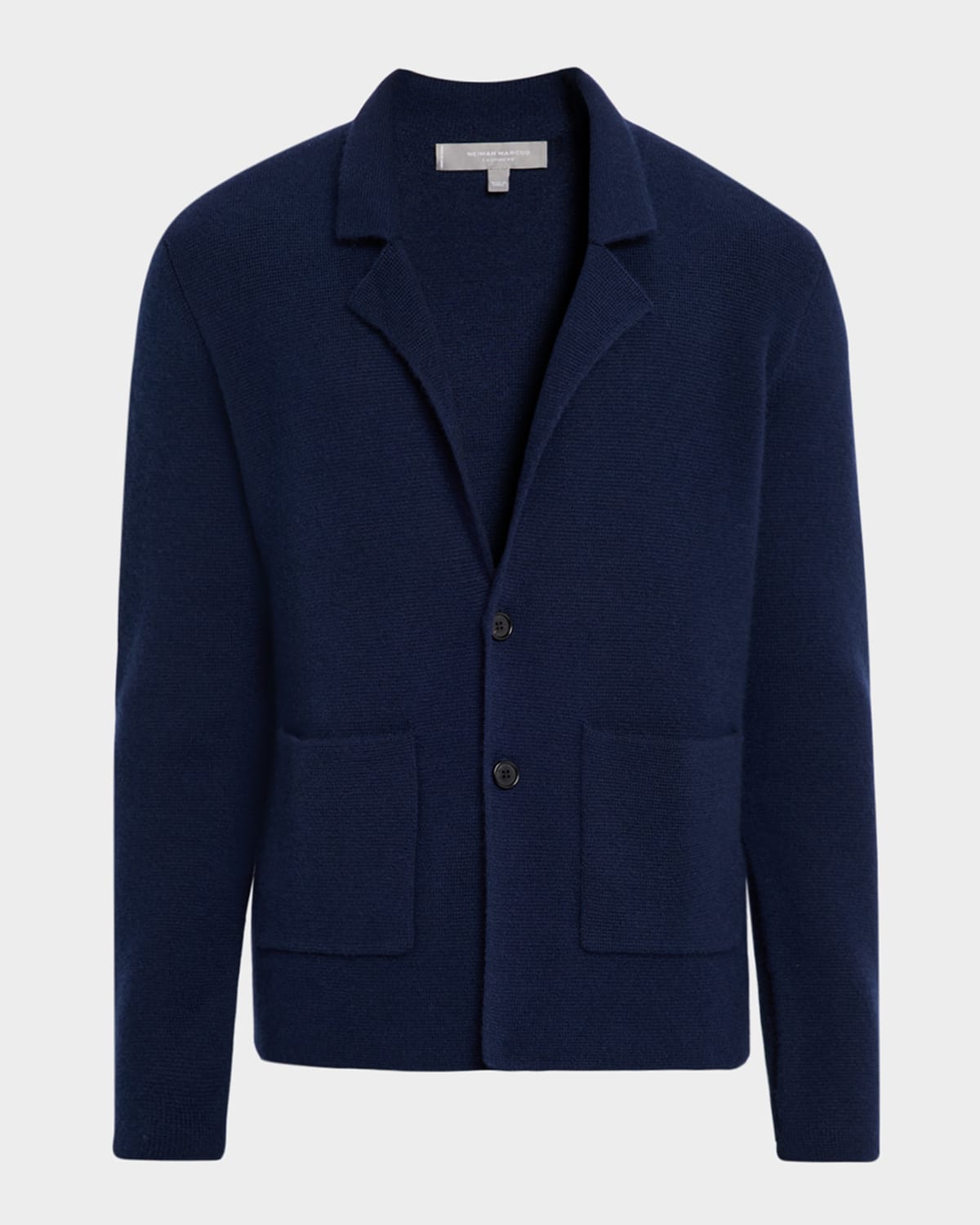 Neiman Marcus Men's Worsted Cashmere Knit Patch-pocket Blazer In Blue