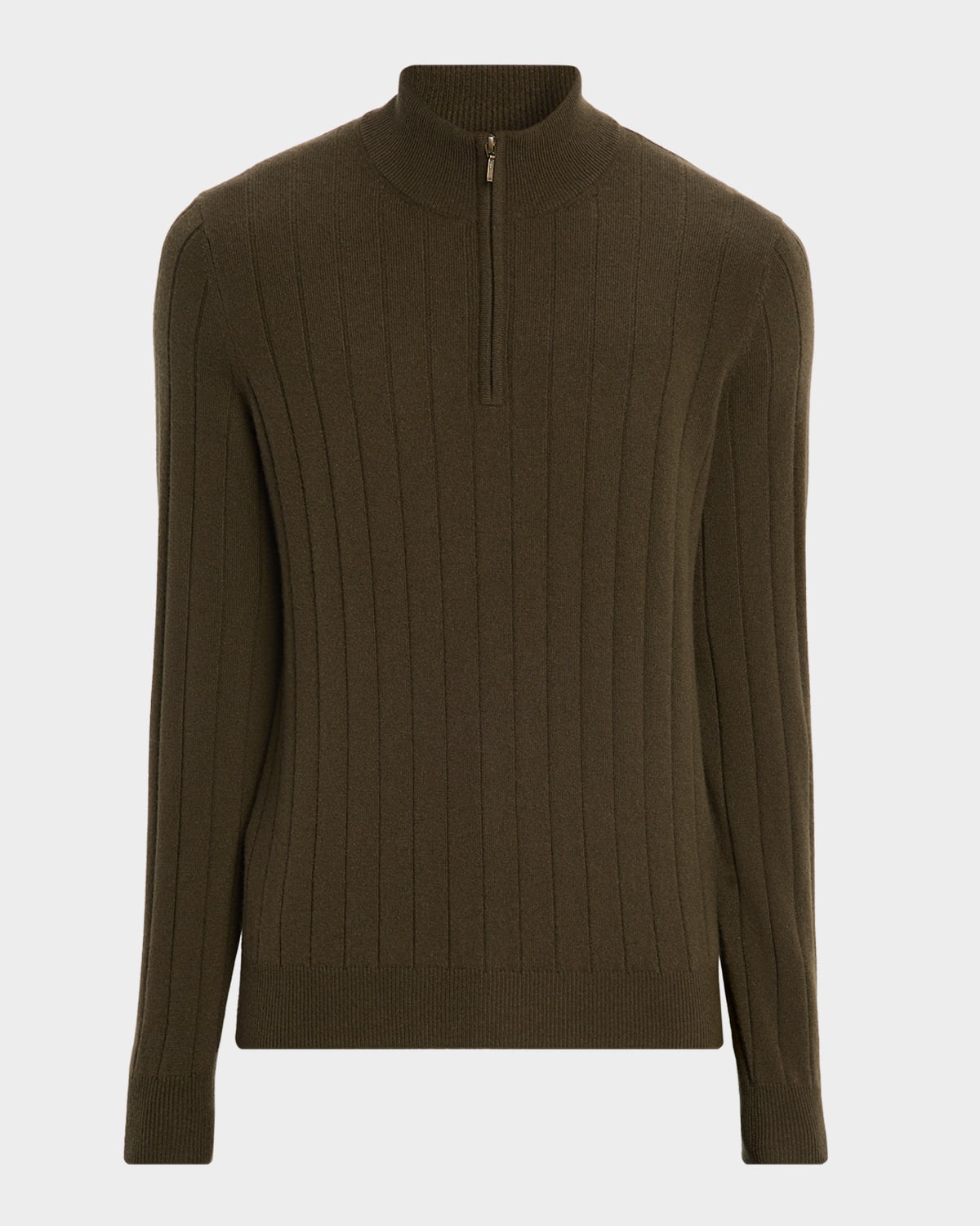 Neiman Marcus Men's Cashmere Rib Quarter-zip Sweater In Green