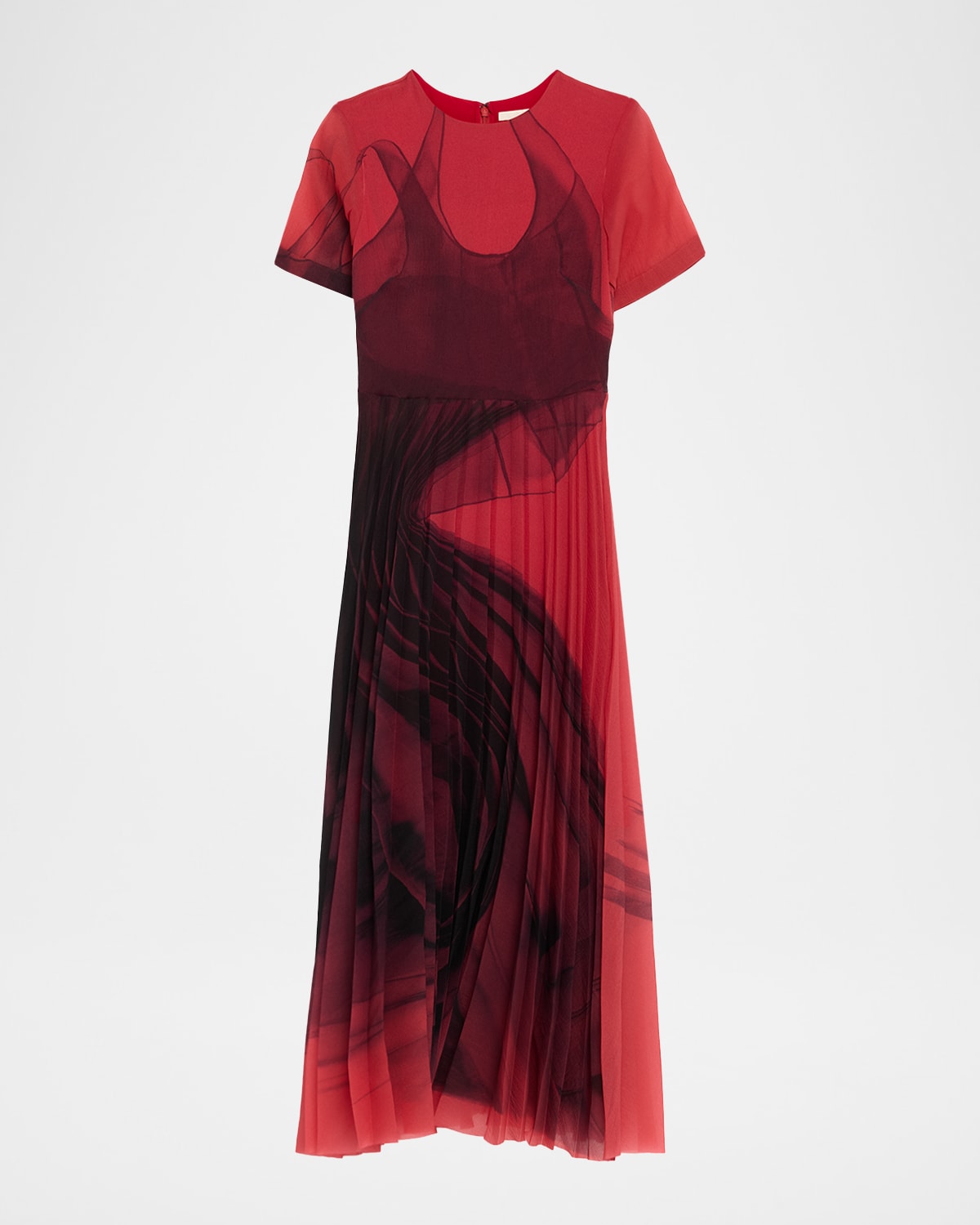 Jason Wu Collection Dancing Pleat Short-sleeve Pleated Midi Dress In Red