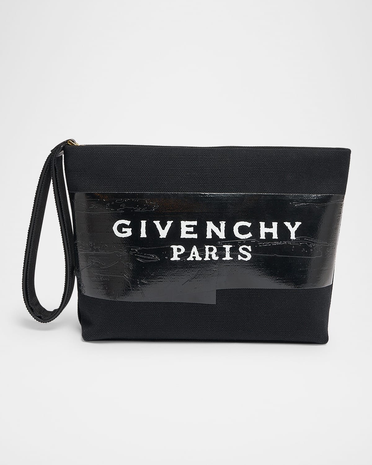 Givenchy Logo Tape Canvas Pouch With Wrist Strap In Black