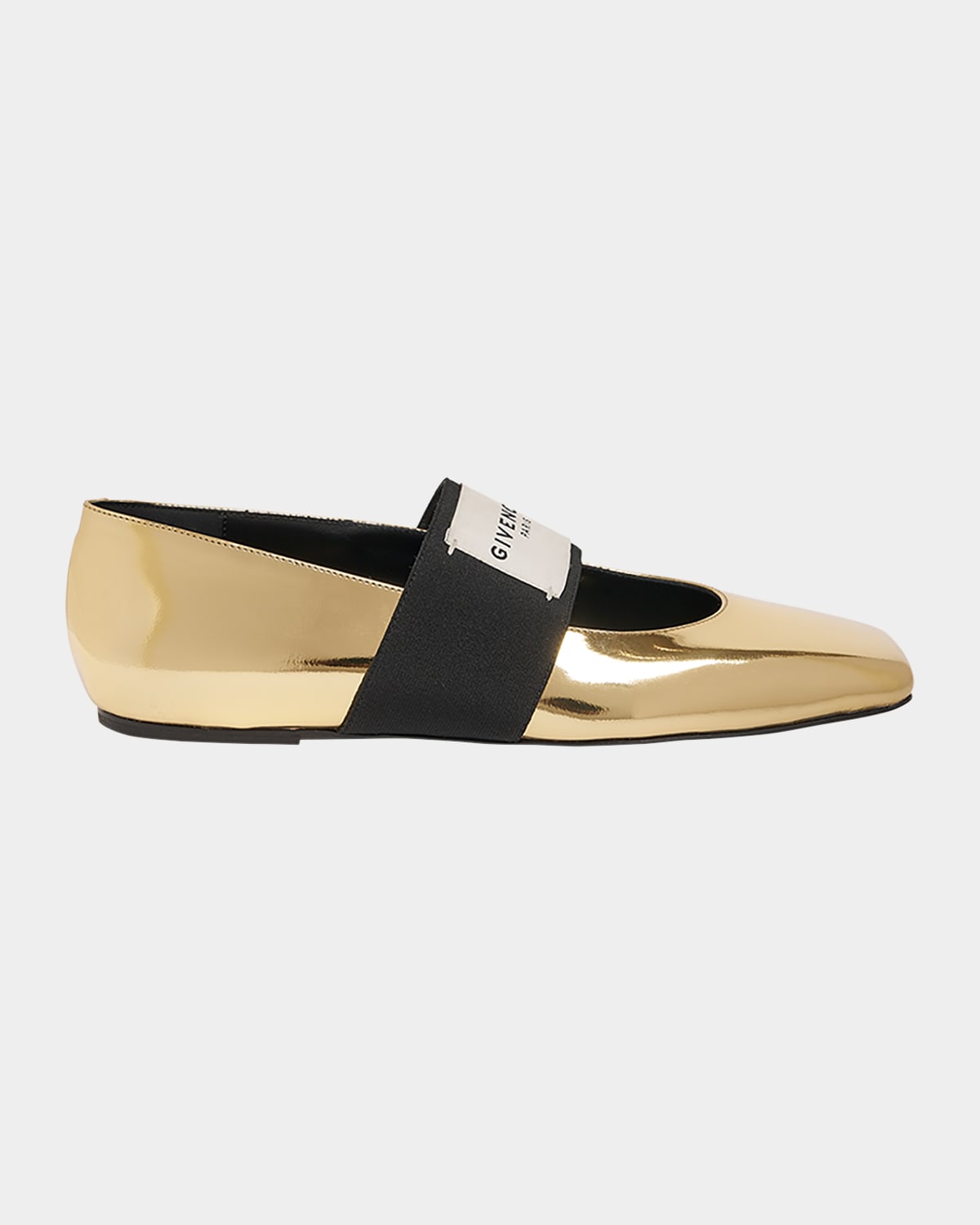 Givenchy Square Label Metallic Leather Ballerina Flats In Gold