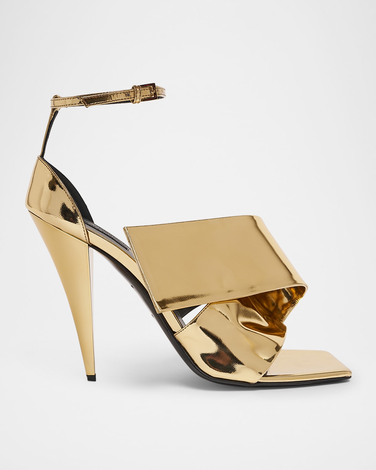 Givenchy Sliced Square Heeled Sandals In Mirror Effect Leather In Gold