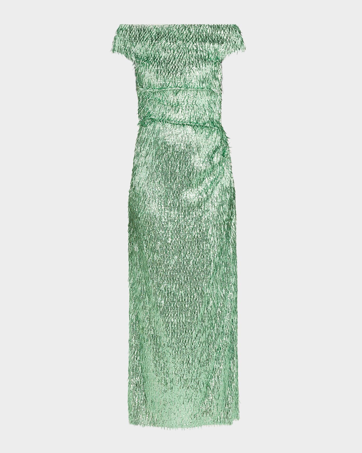 Erdem Beaded Fringe Off-the-shoulder Midi Cocktail Dress In Green