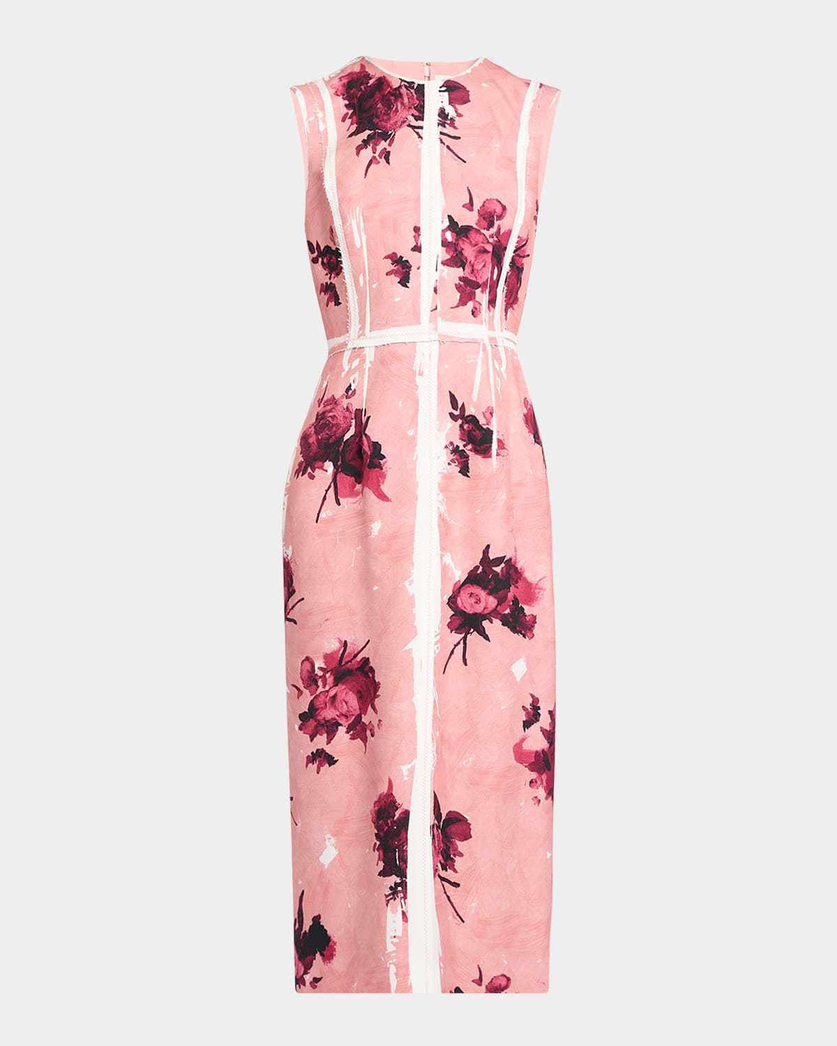 Erdem Abstract Rose Sleeveless Pencil Midi Dress In Pink