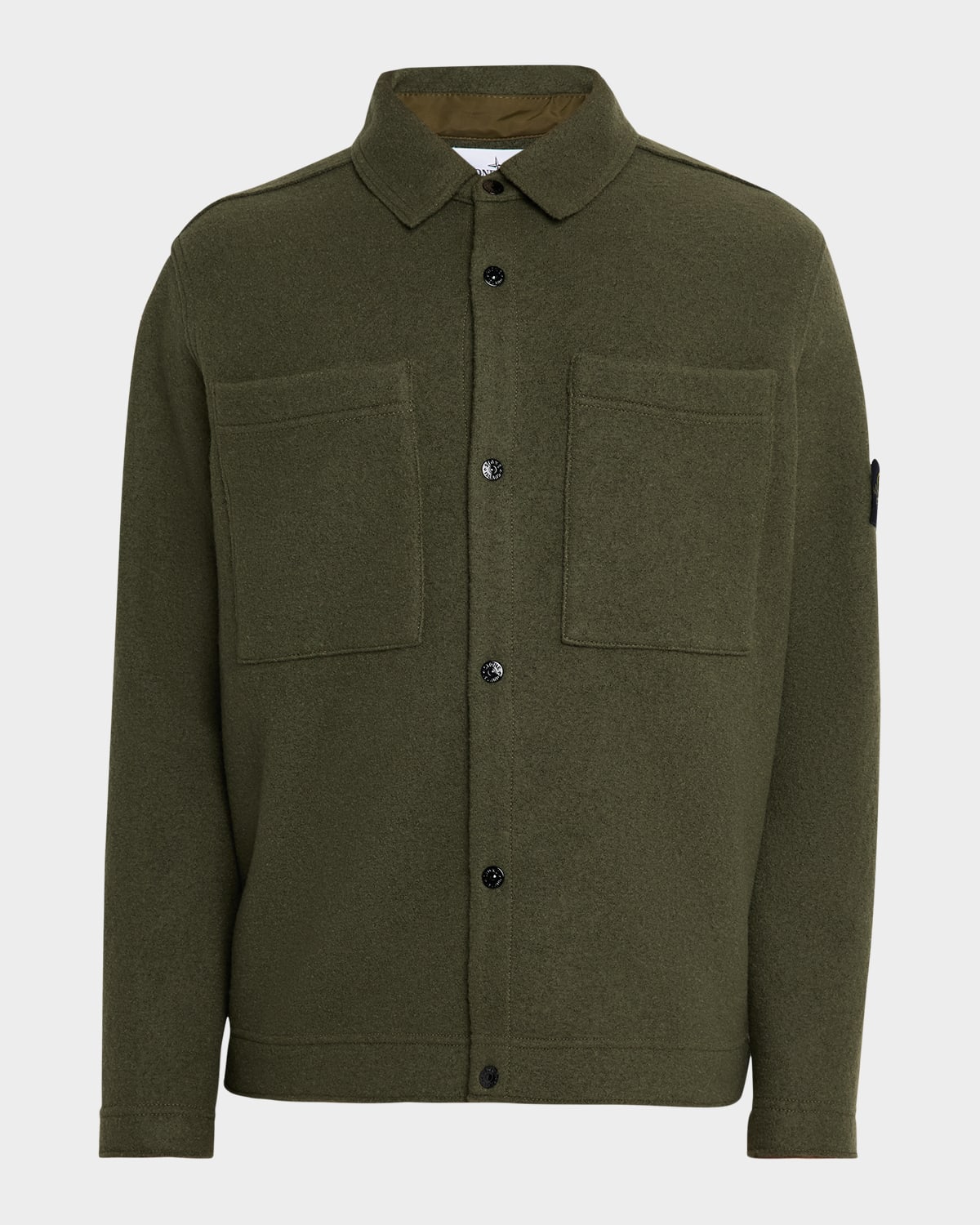 Stone Island Men's Wool Blend Snap Front Overshirt In Green