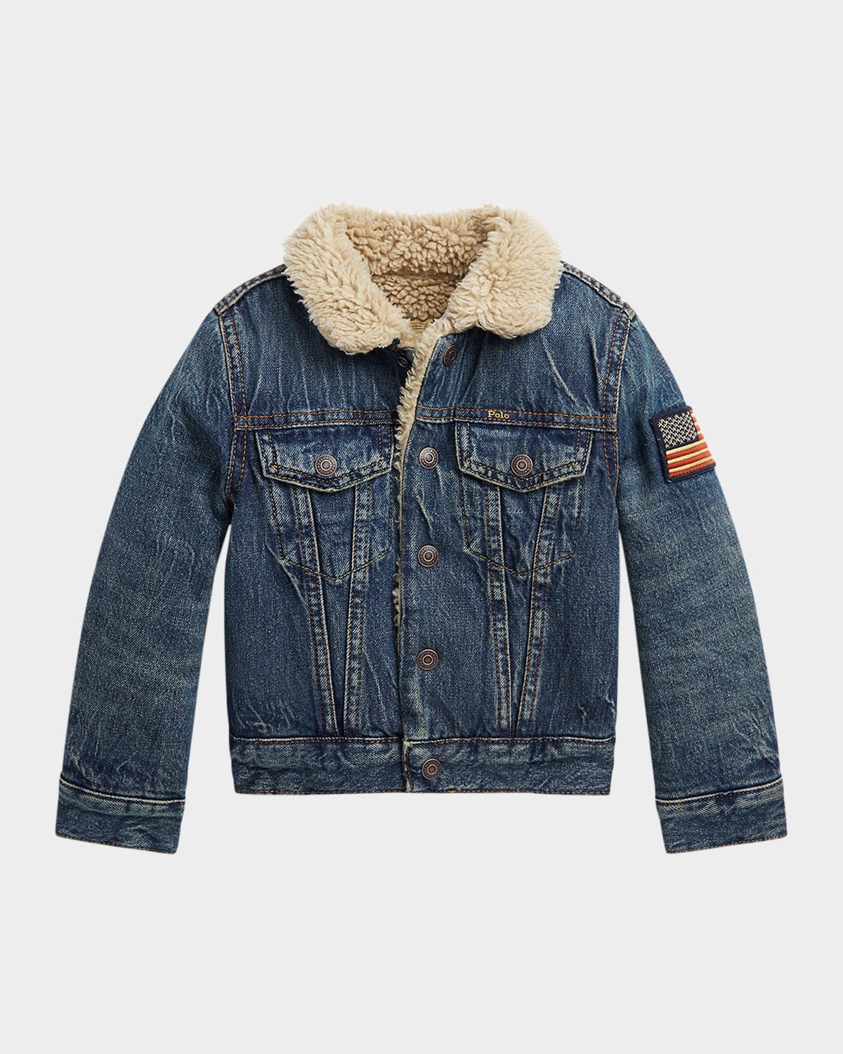 Ralph Lauren Boy's Denim Sherpa Outerwear Trucker Jacket In Blue