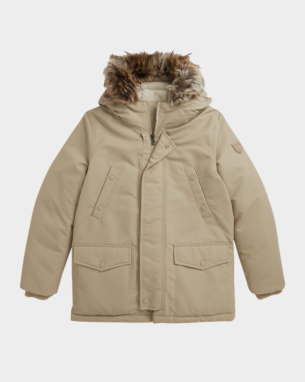 Ralph Lauren Boy's Faux-fur Trim Down Parka Jacket In Neutral