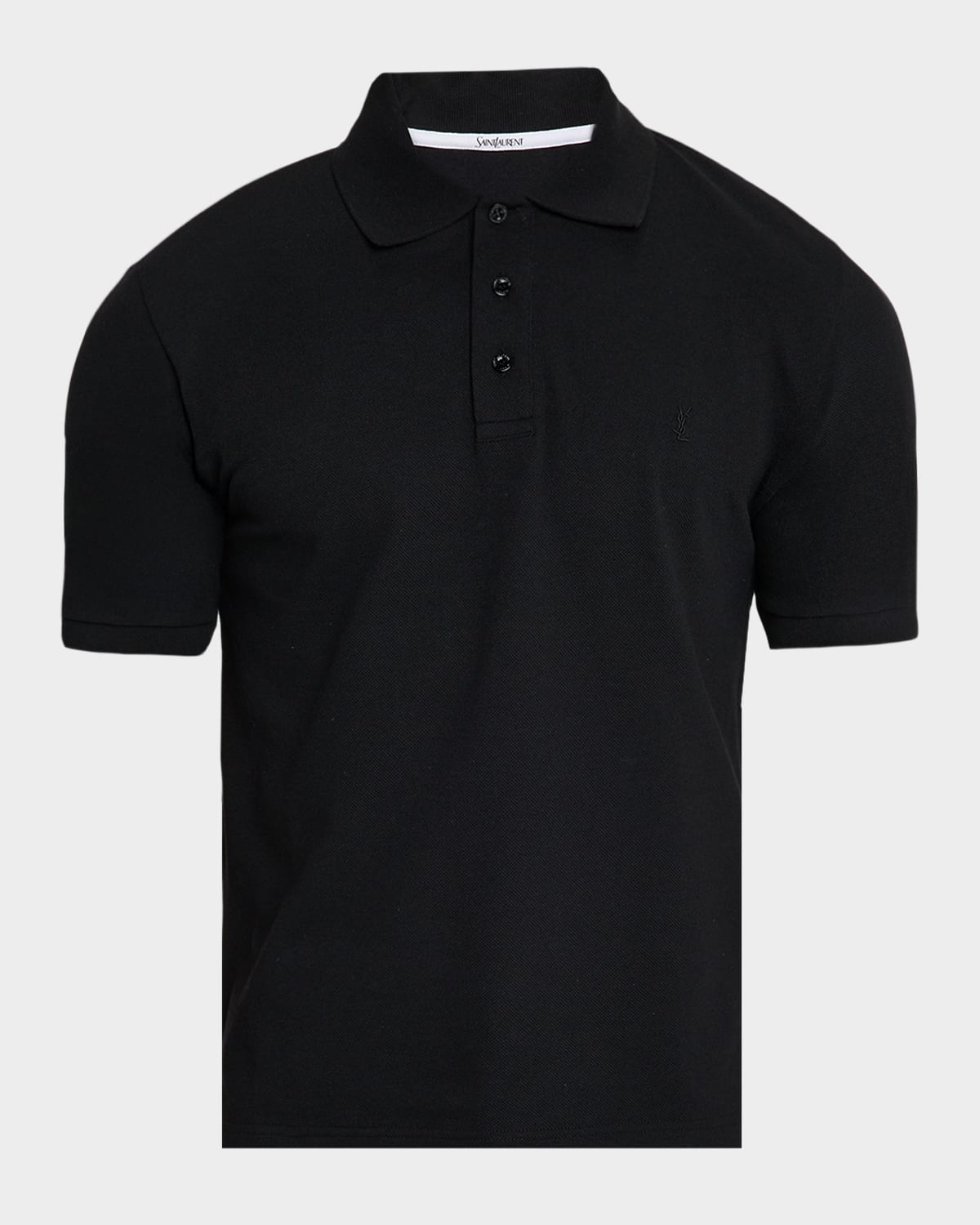 Saint Laurent Men's Embroidered Cassandre Cotton Polo Shirt In Black