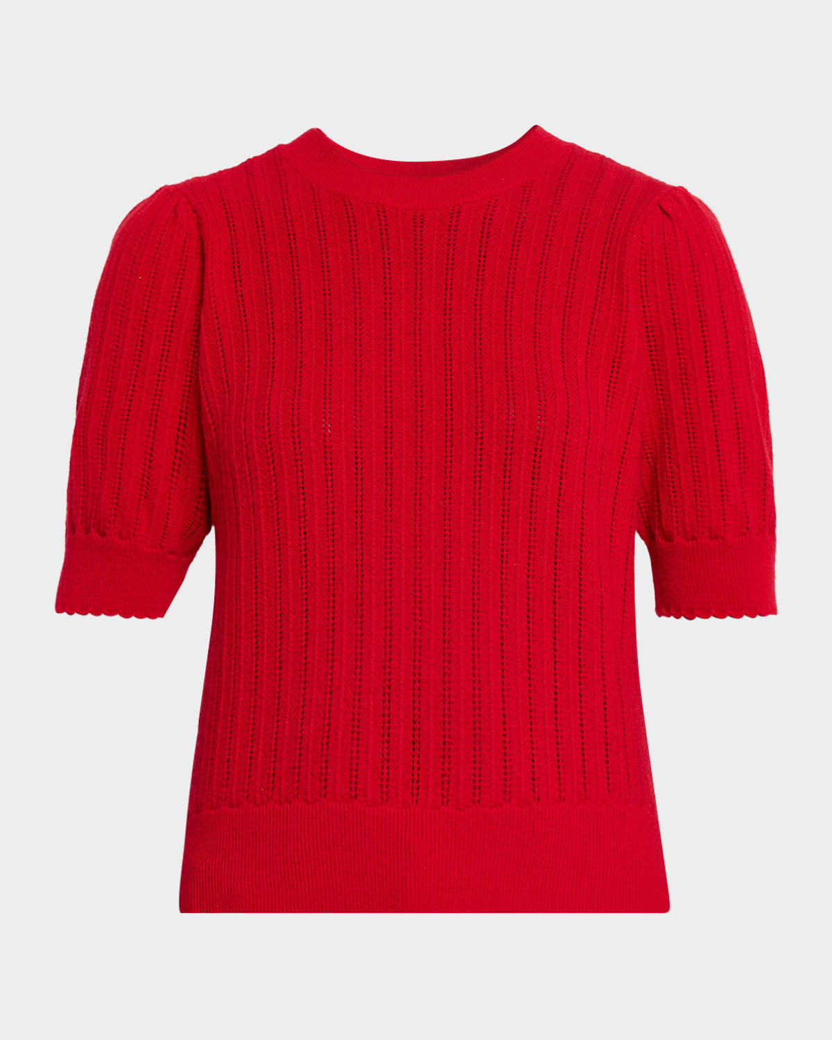 Frame The Ladder Pointelle Short Sleeve Cashmere Sweater In Red