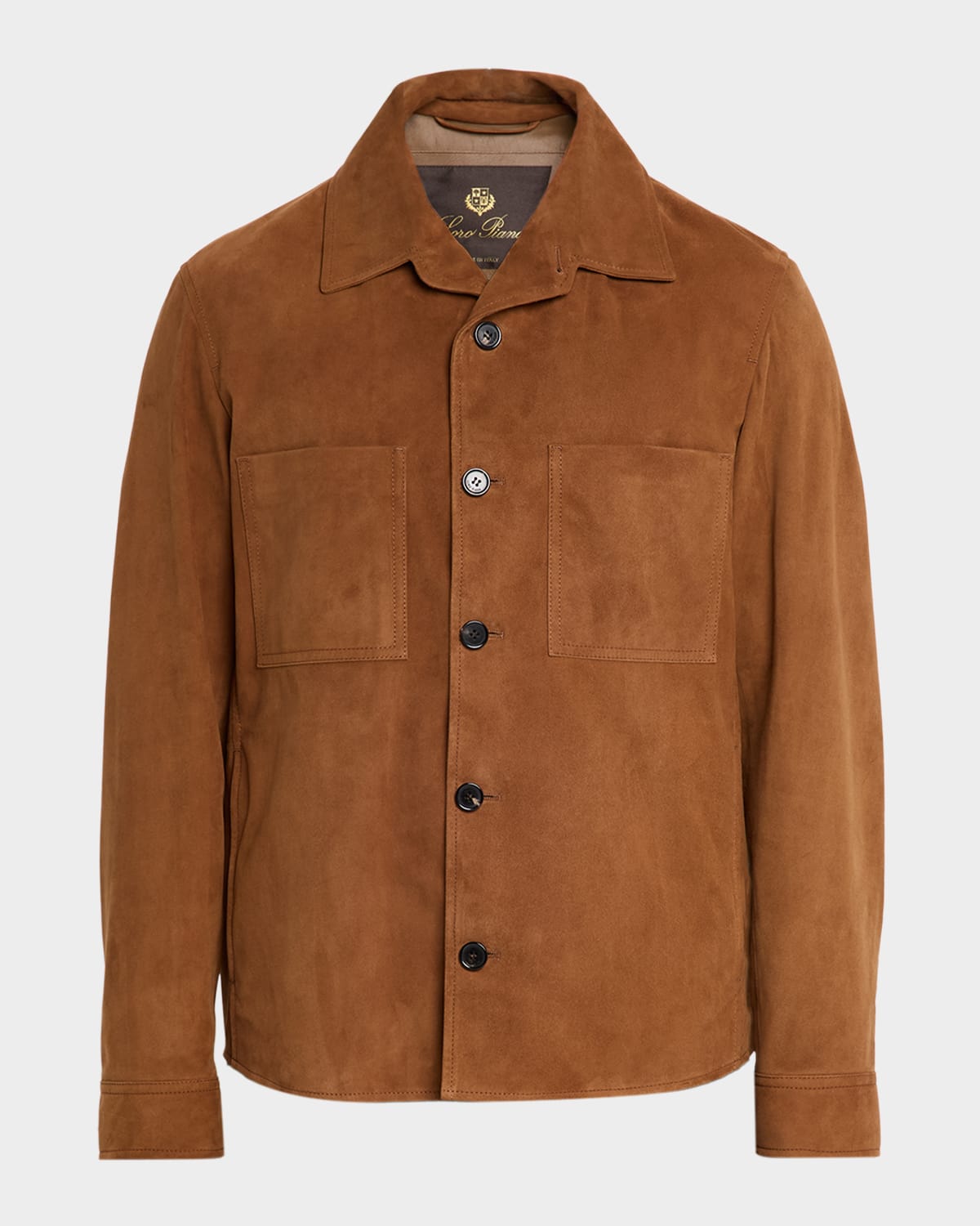 Loro Piana Men's Evandro Leather Overshirt In Brown