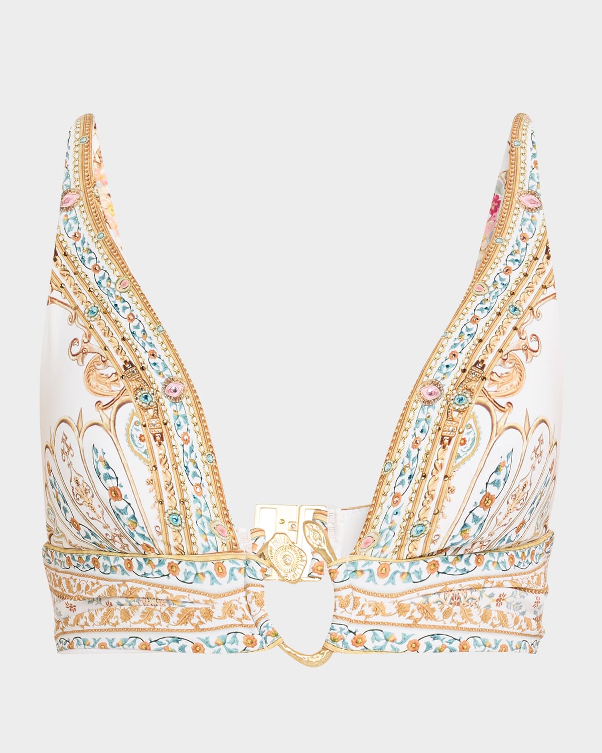 Camilla Ottoman Dynasty High Triangle Bikini Top With Front Trim In Multi