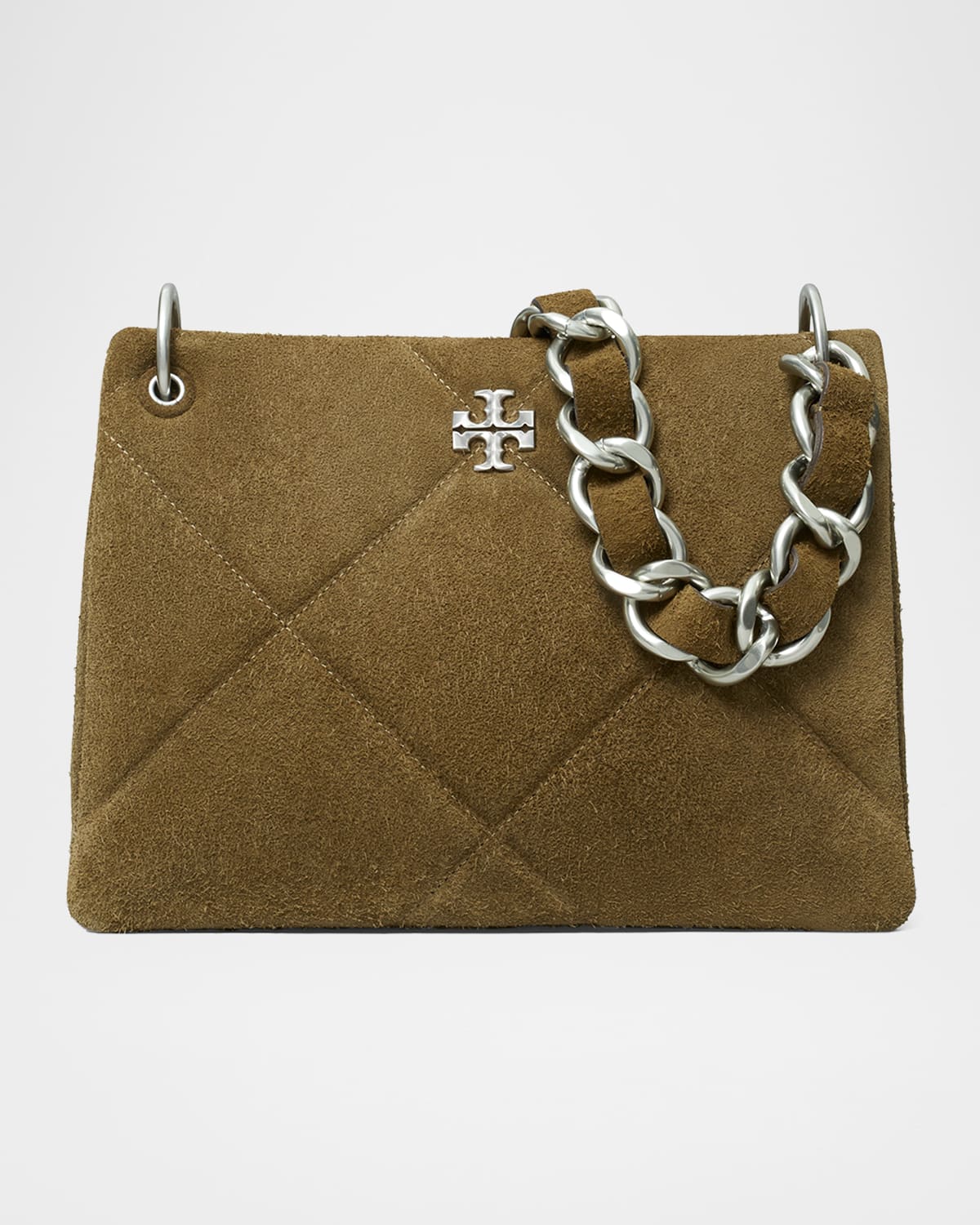 Tory Burch Kira Diamond Quilt Suede Small Convertible Bag Deep Olive In Green