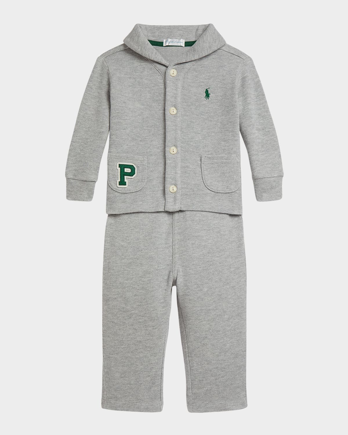 Ralph Lauren Estate Rib Cardigan & Pants Set In Gray