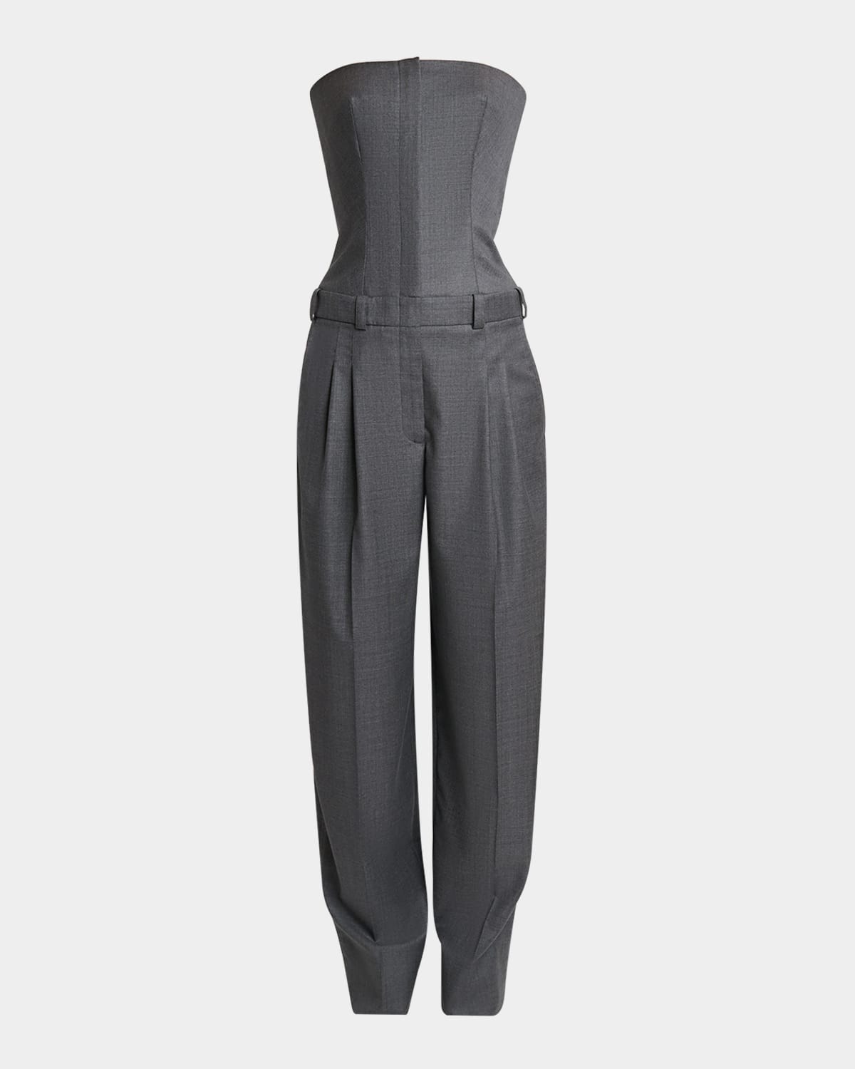 Givenchy Bustier Pleated Straight-leg Jumpsuit In Gray