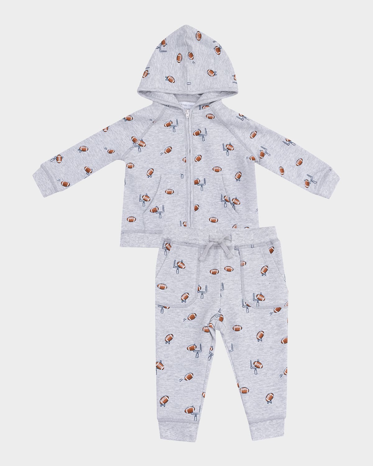 Angel Dear Boy's Football Field Goal Zip Hoodie & Joggers Set In Gray