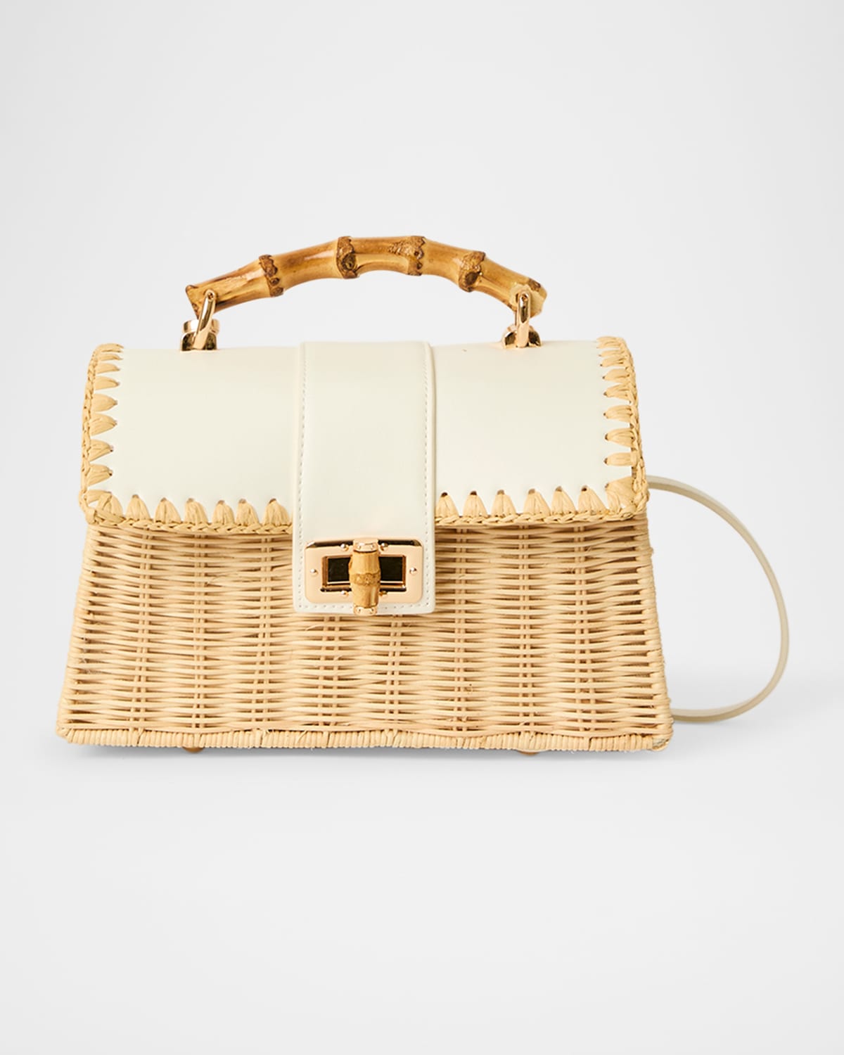 Btb Los Angeles Debon Rattan & Leather Shoulder Bag In White