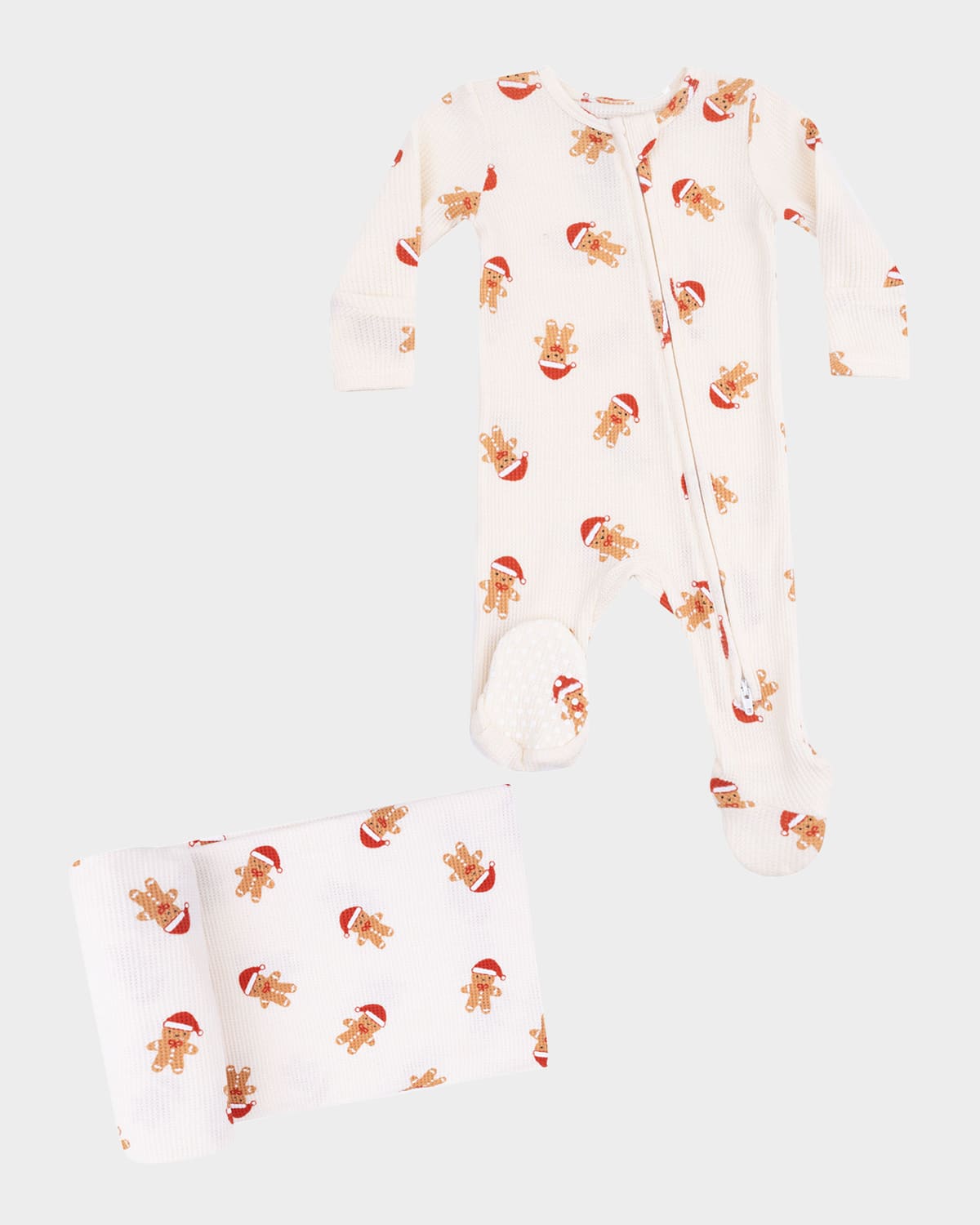 Angel Dear Girl's 3-piece Gingerbread 2-way Zip Footie Set In White