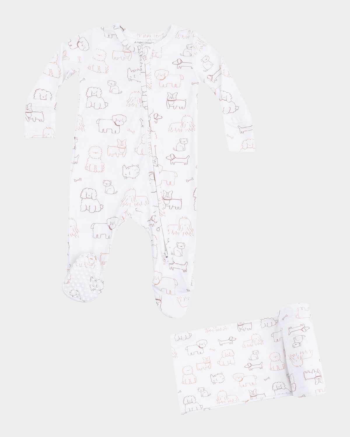 Angel Dear Boy's Neutral Pups Footie Romper & Swaddle Blanket In White