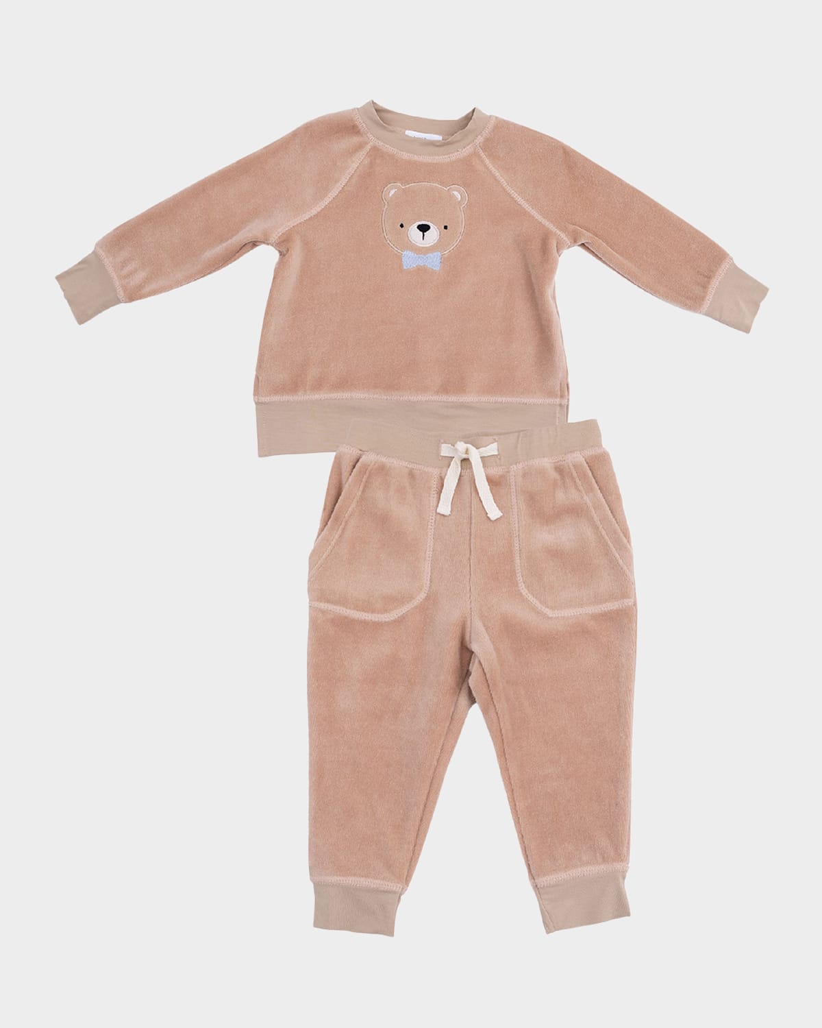 Angel Dear Boy's Velour Teddy Bear Sweatshirt & Joggers Set In Brown
