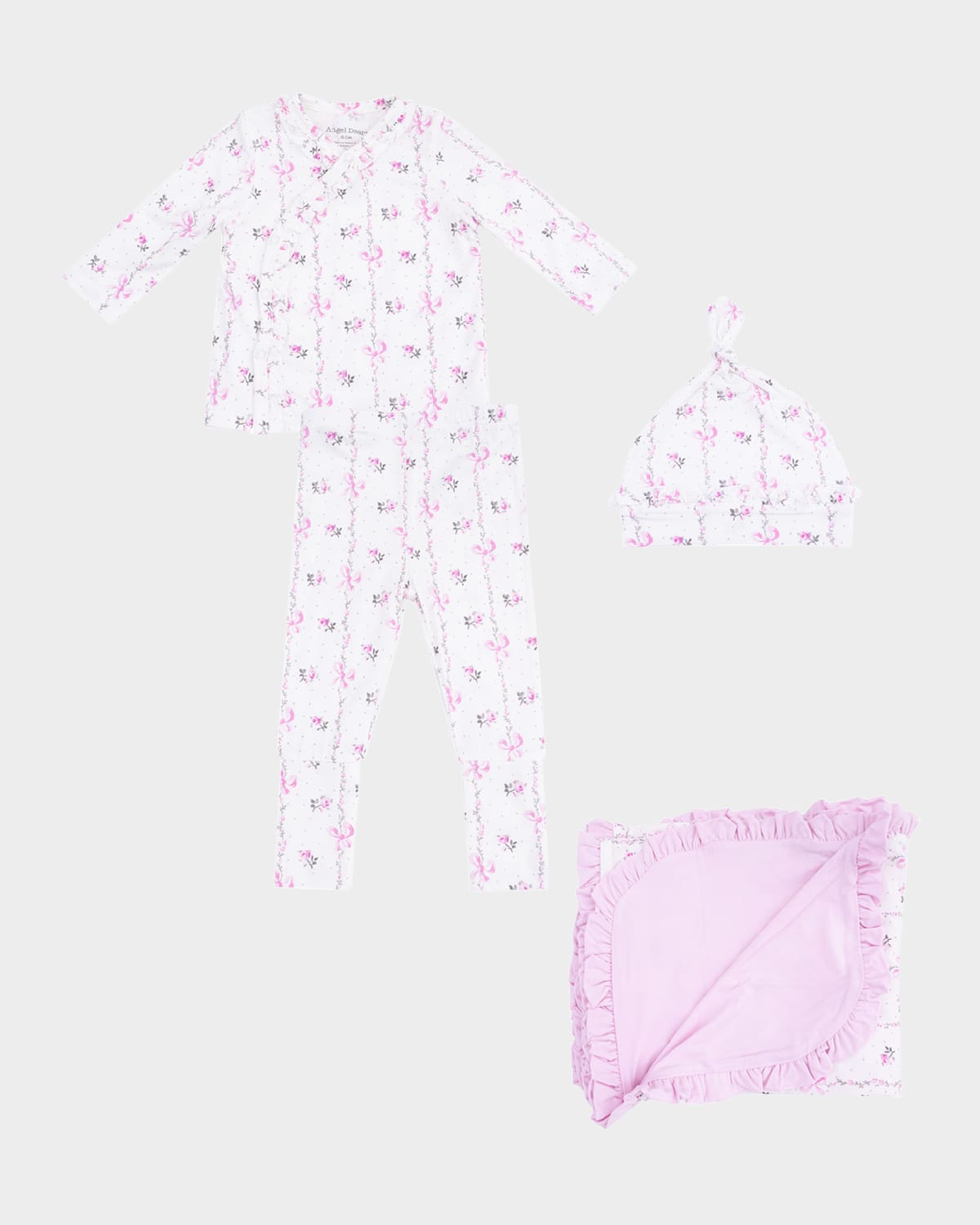 Angel Dear Girl's Dainty Buds And Bows Stripe 4-piece Set In Pink