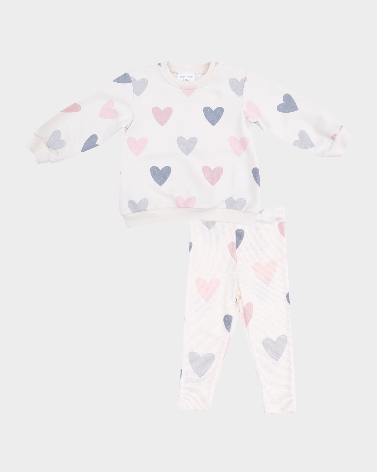 Angel Dear Girl's Hearts French Terry Sweatshirt & Leggings In White