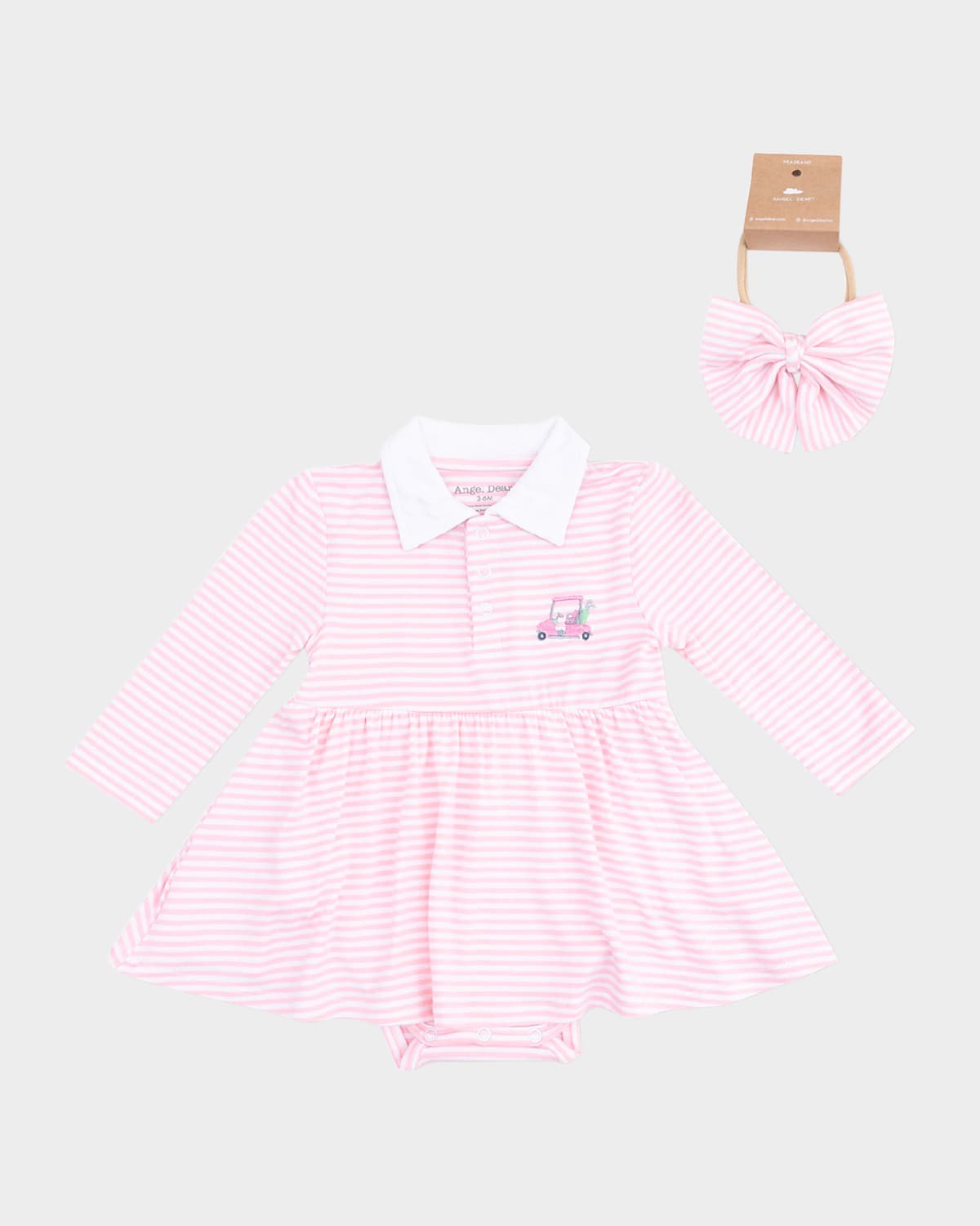 Angel Dear Girl's Golf Cart Polo Bodysuit Dress & Headband Set In Pink