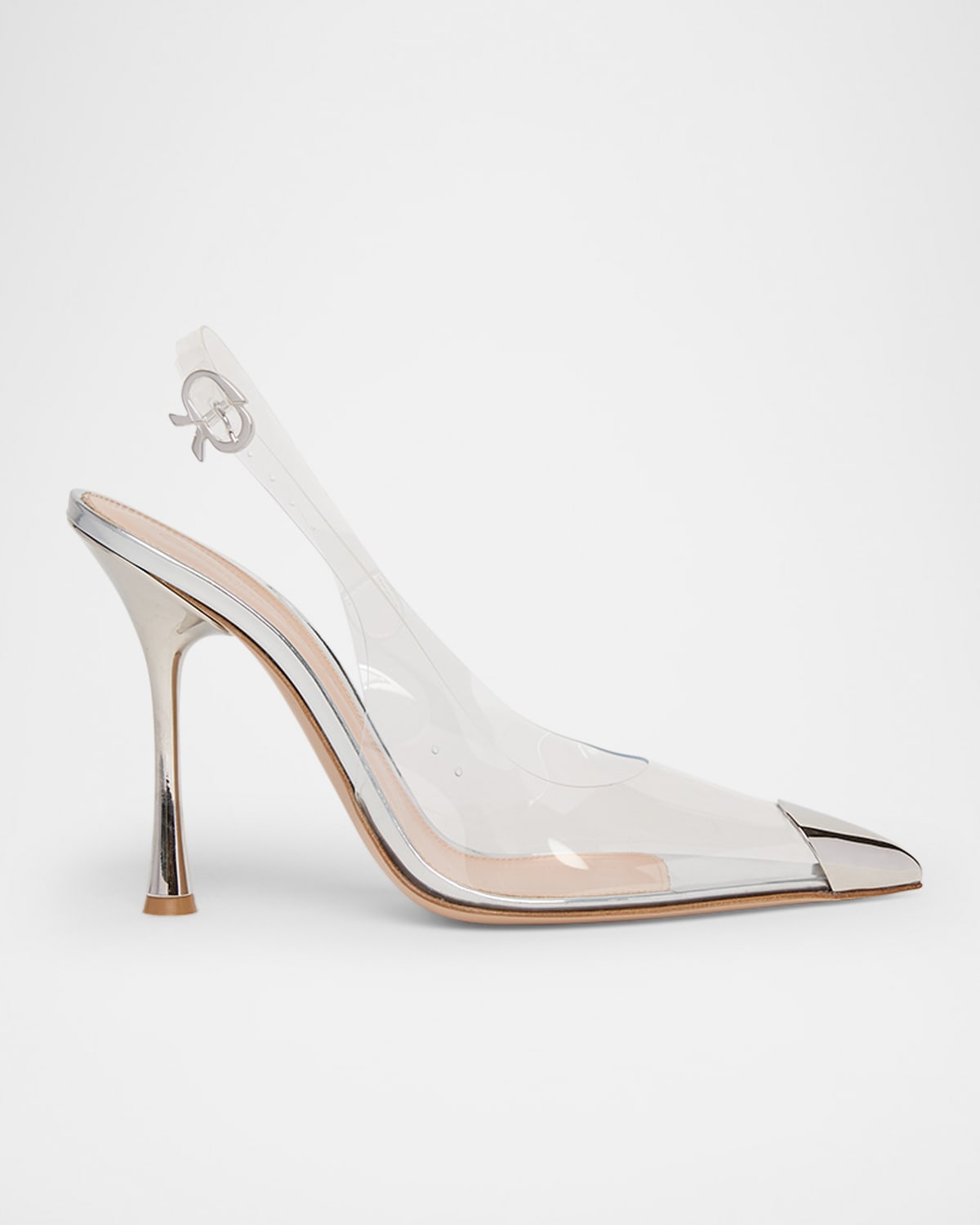 Gianvito Rossi Plexi Metal Cap-toe Slingback Pumps In Neutral