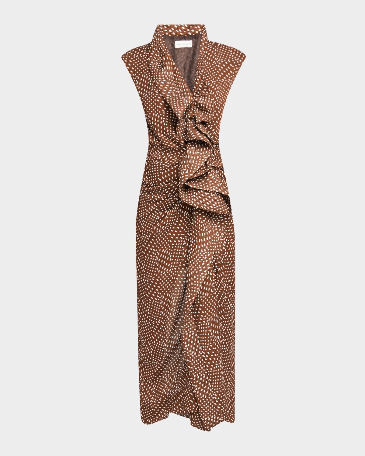 Dries Van Noten Davylo Ruffled Polka Dot Midi Dress In Brown