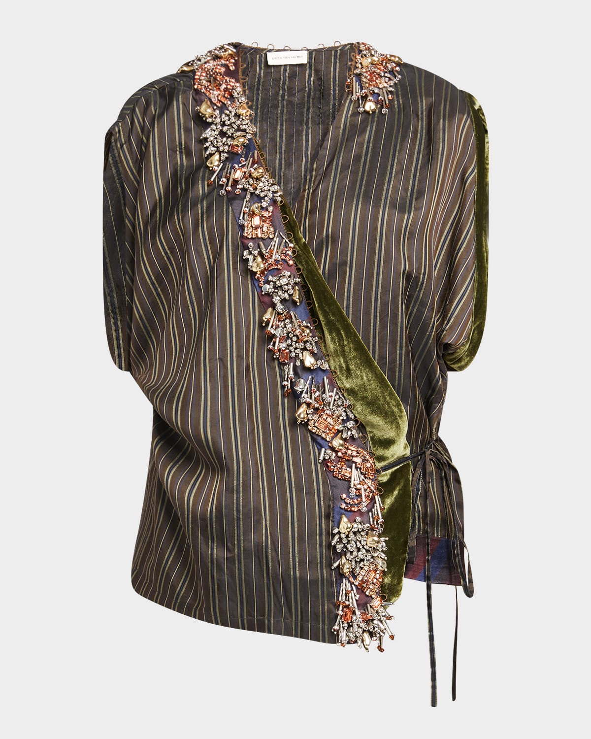 Dries Van Noten Clematia Embellished Striped Wrap Blouse In Multi