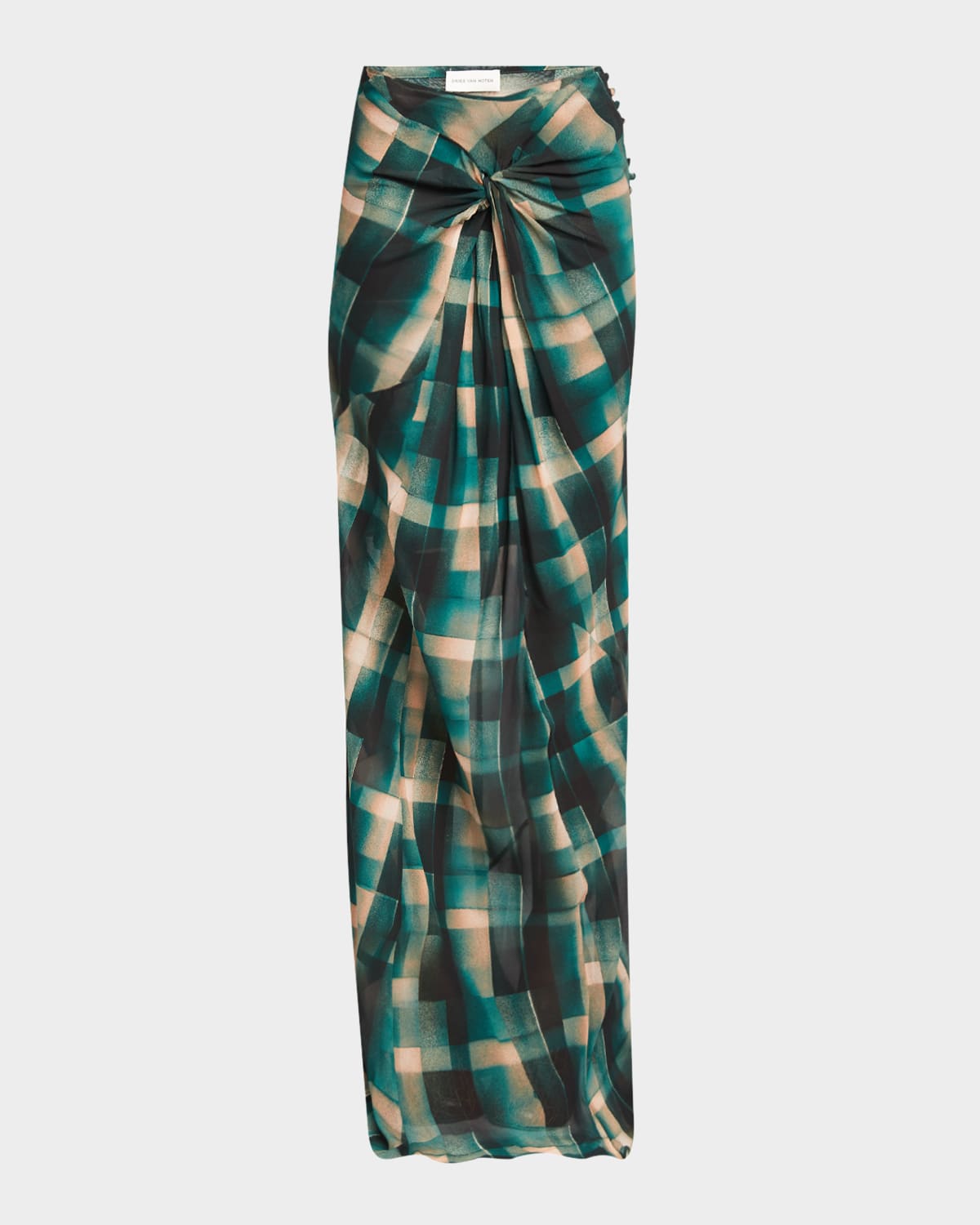 Dries Van Noten Smila Check Twisted Maxi Skirt In Green