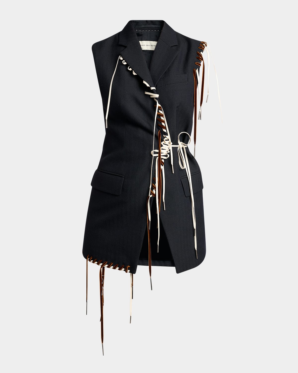 Dries Van Noten Bimbila Laced Tailored Vest In Blue