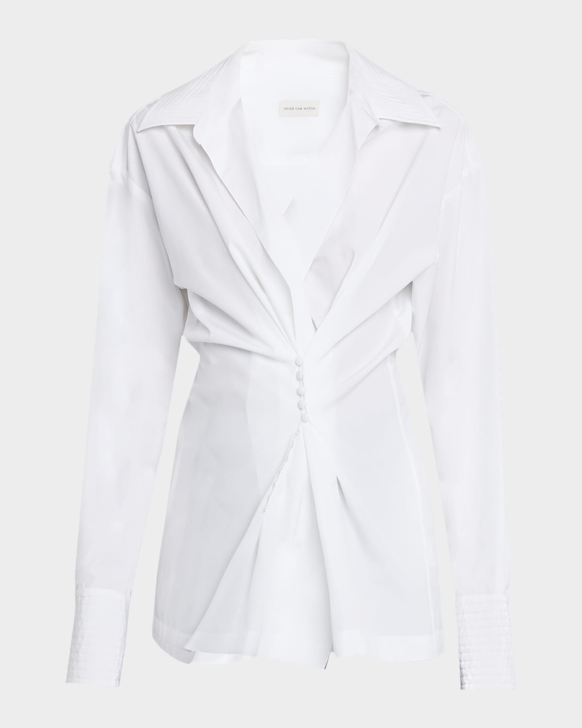 Dries Van Noten Clickys Gathered Button-down Shirt In White