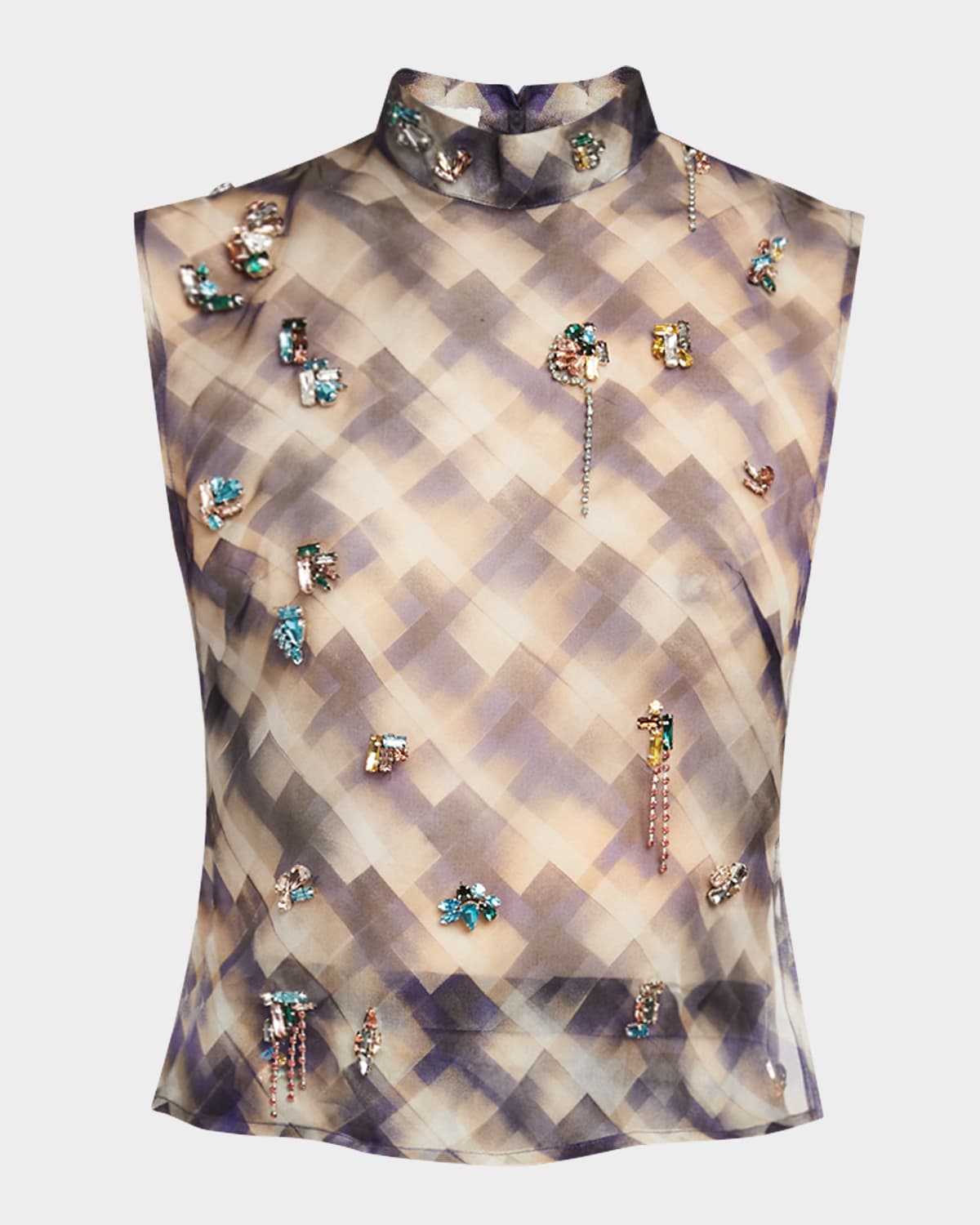 Dries Van Noten Carmasa Embellished Sheer Mock-neck Blouse In Multi
