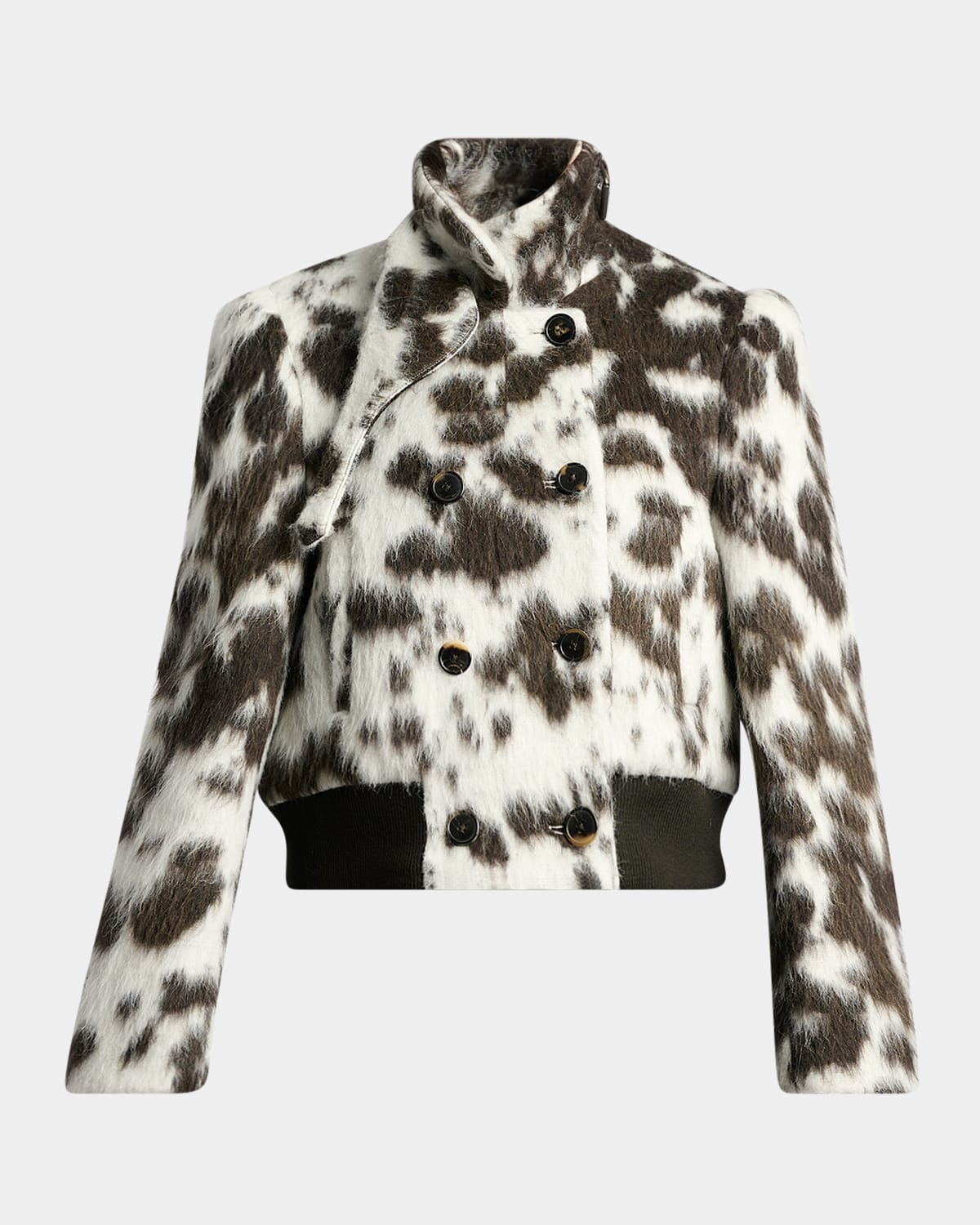 Dries Van Noten Vudy Cow-print Wool-blend Jacquard Jacket In Brown
