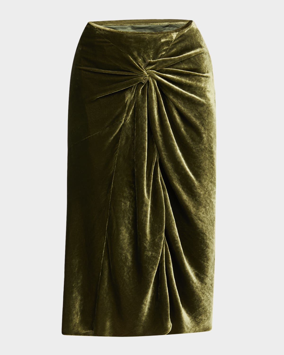 Dries Van Noten Smila Draped Velvet Midi Skirt In Green