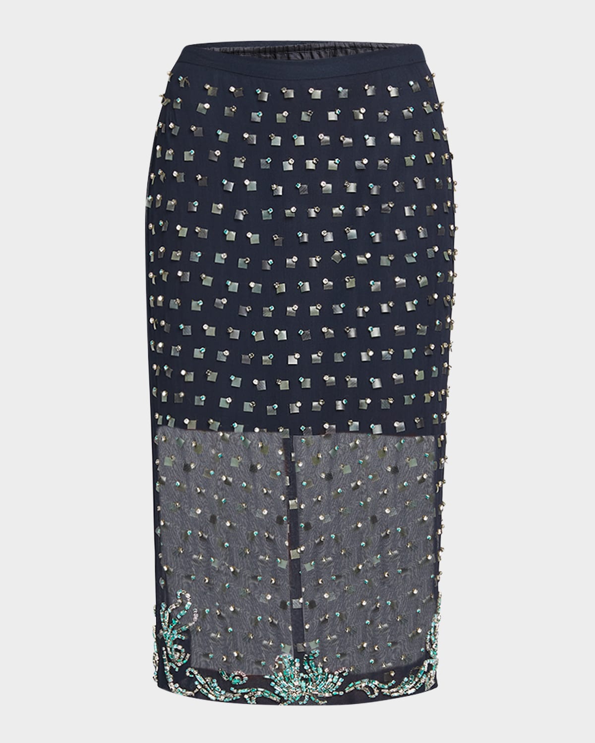 Dries Van Noten Women Blue Georgette Jewel Embellished Midi Skirt In Multi