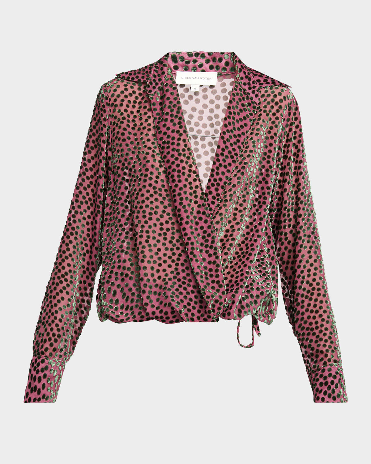 Dries Van Noten Cedal Polka-dot Velvet Devore Wrap Top In Pink