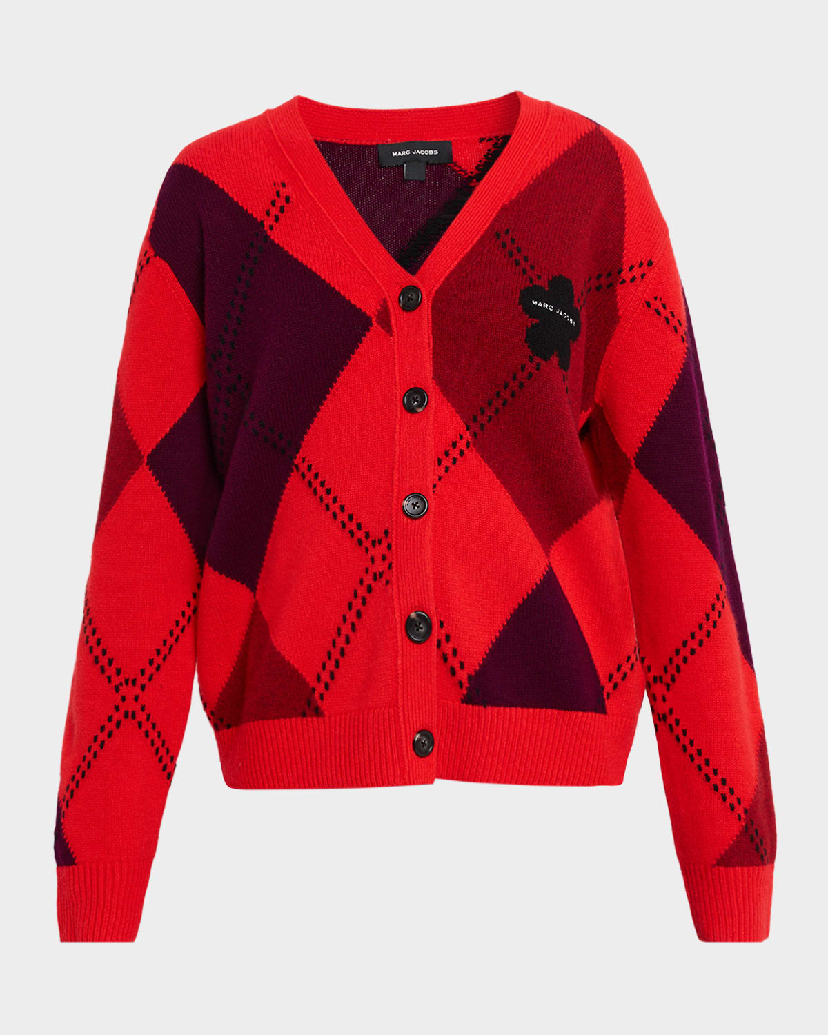Marc Jacobs Argyle V-neck Cardigan In Red