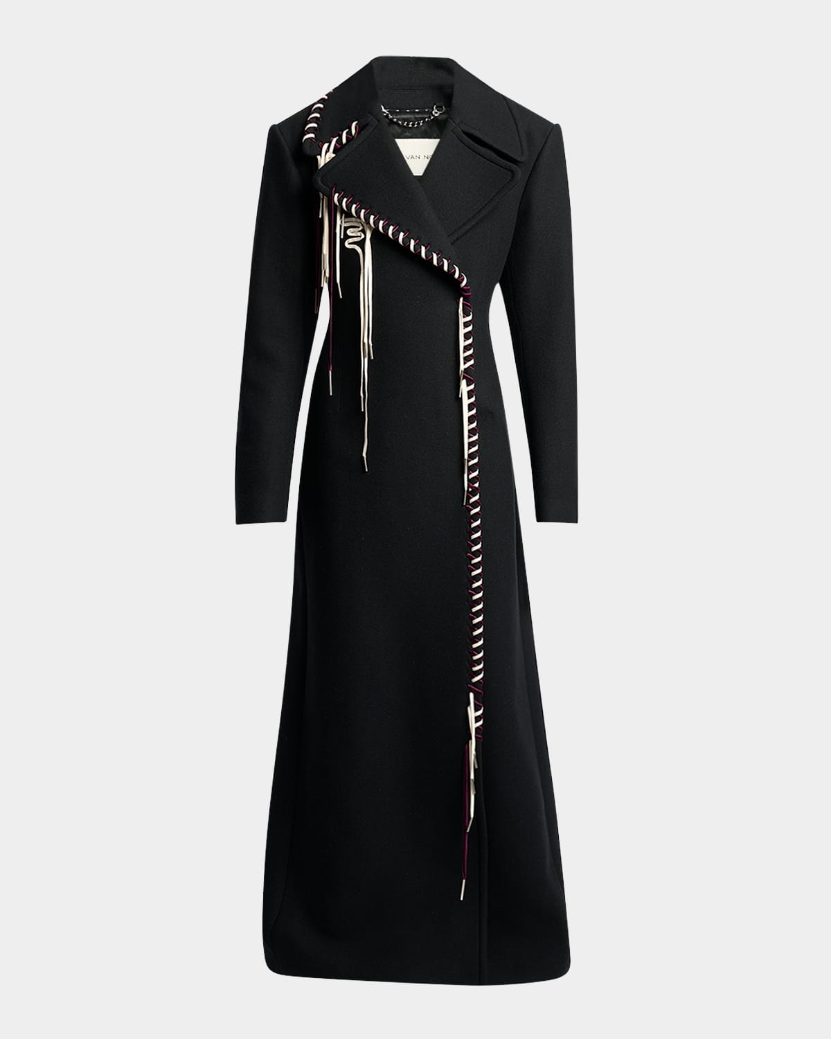 Dries Van Noten Embellished Floor-length Wool Coat In Black