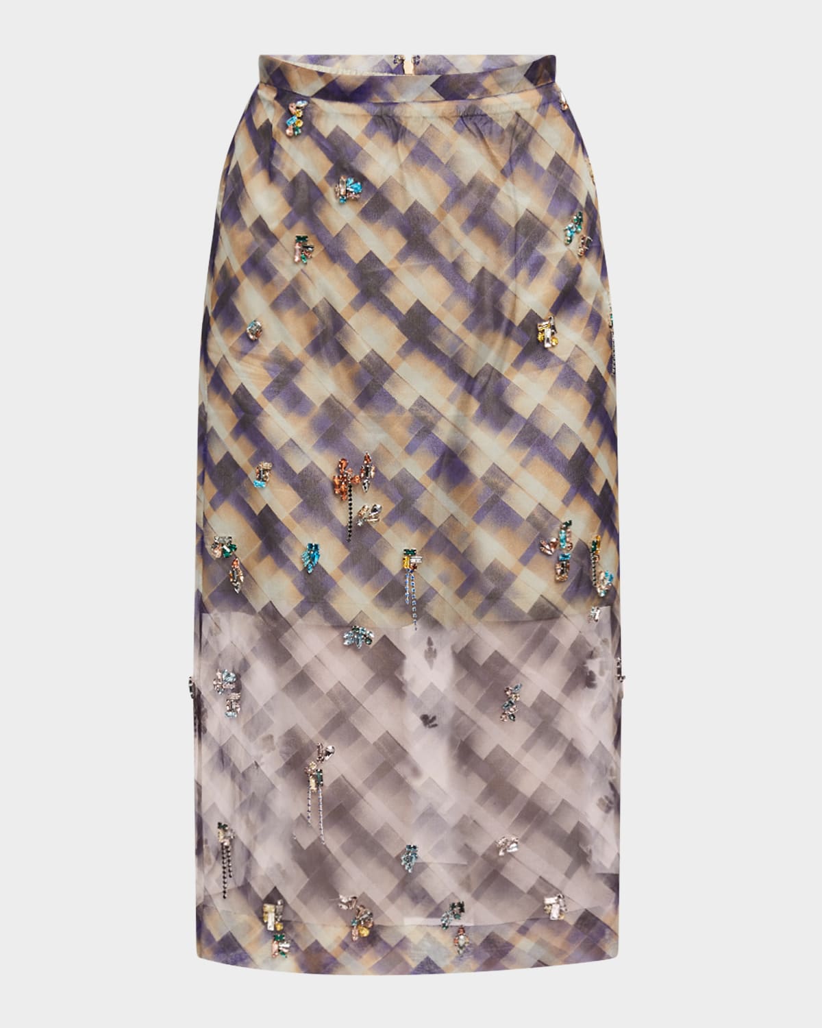 Dries Van Noten Sokna Embellished Check Silk Skirt In Multi