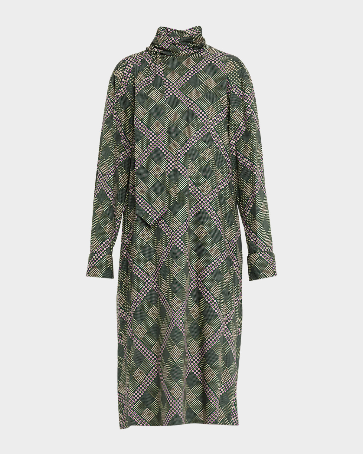 Dries Van Noten Doddy Scarf-neck Check-print Midi Dress In Green