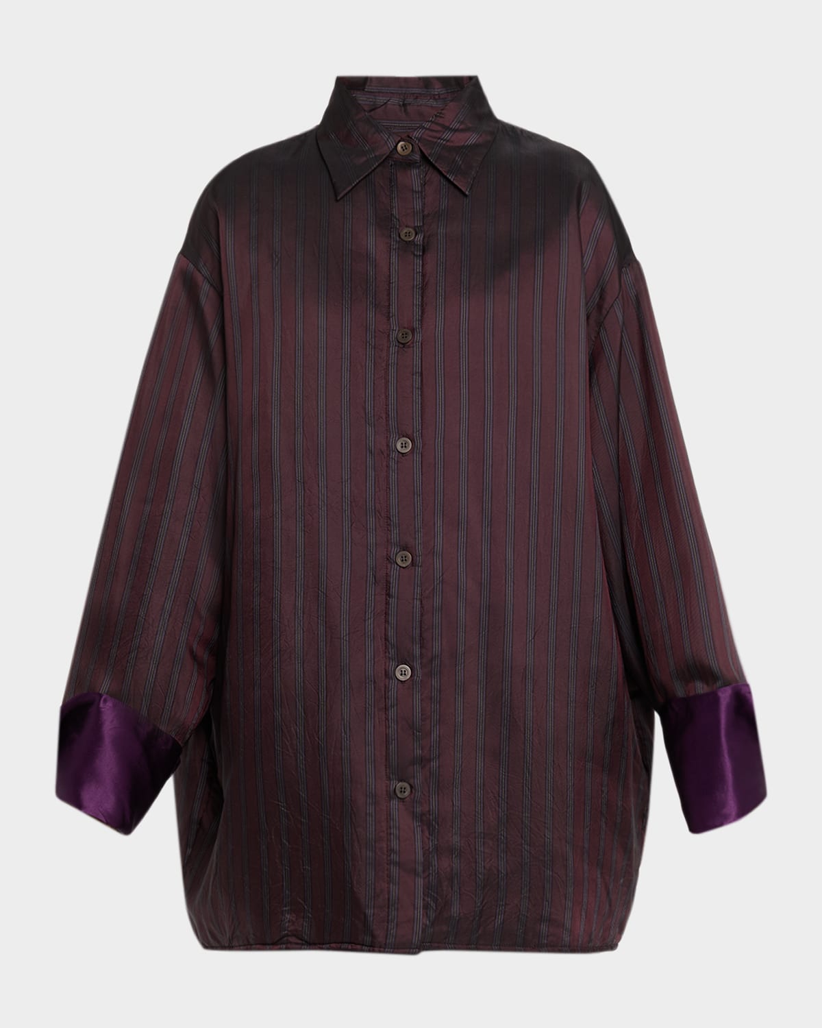 Dries Van Noten Cartan Striped Twill Oversized Button-down Shirt In Burgundy