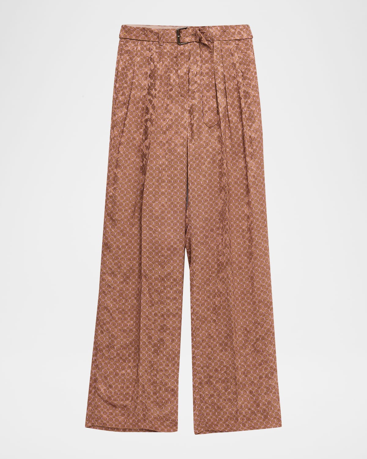Dries Van Noten Peaches Belted Satin Wide-leg Pants In Orange