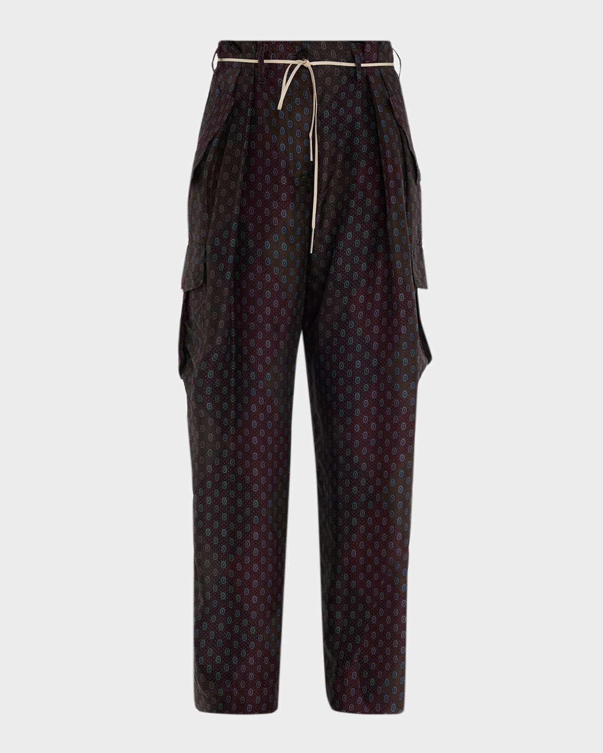Dries Van Noten Polk Multi-print Silk Straight-leg Cargo Pants In Black