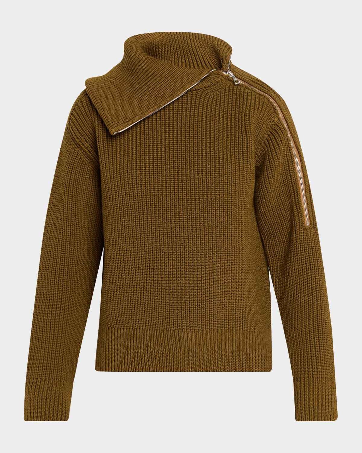 Dries Van Noten Talim Zipped Wool Turtleneck Sweater In Brown
