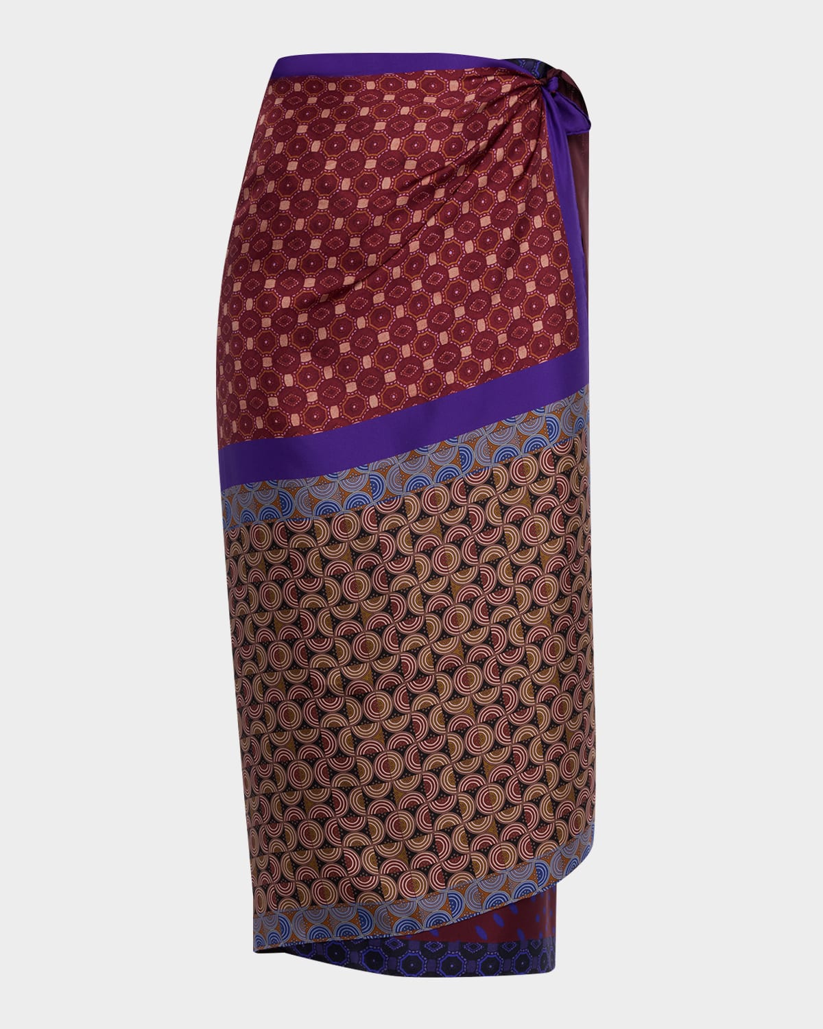 Dries Van Noten Womens Dessin B Multi-print Wrap Scarf Satin Midi Skirt In Brown