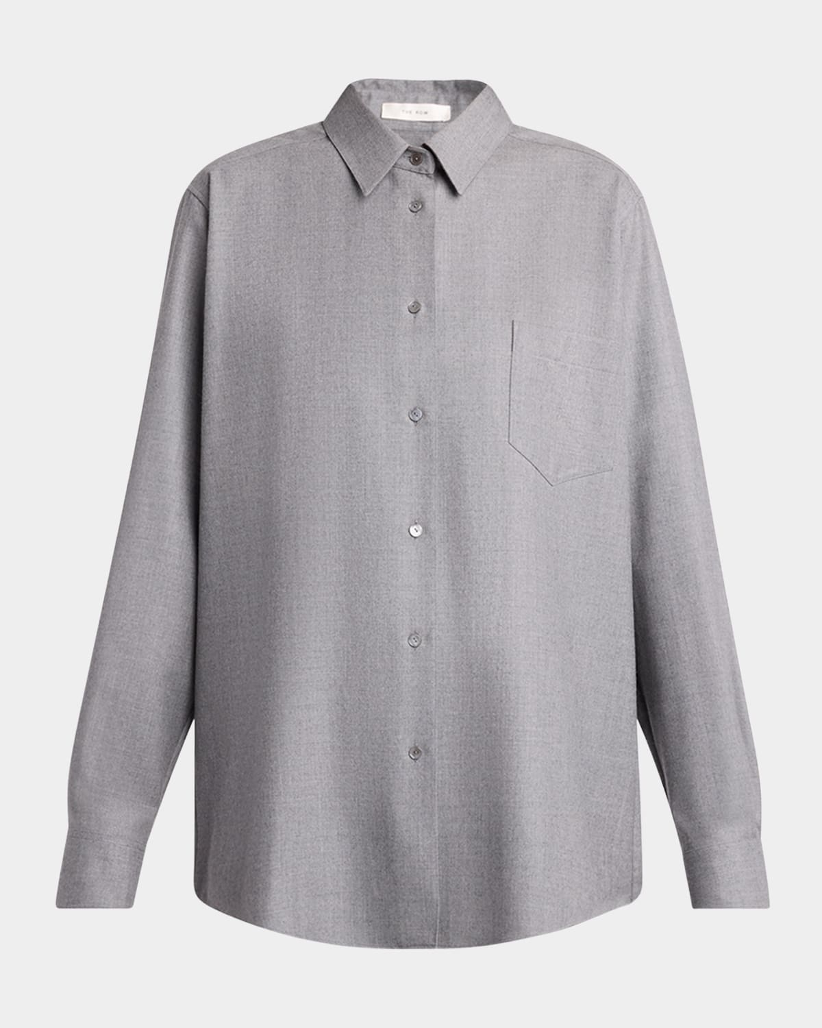 The Row Pino Wool Button-down Shirt In Gray