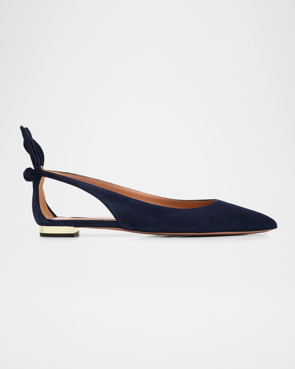 Aquazzura Suede Bow Tie Ballet Flats In Blue