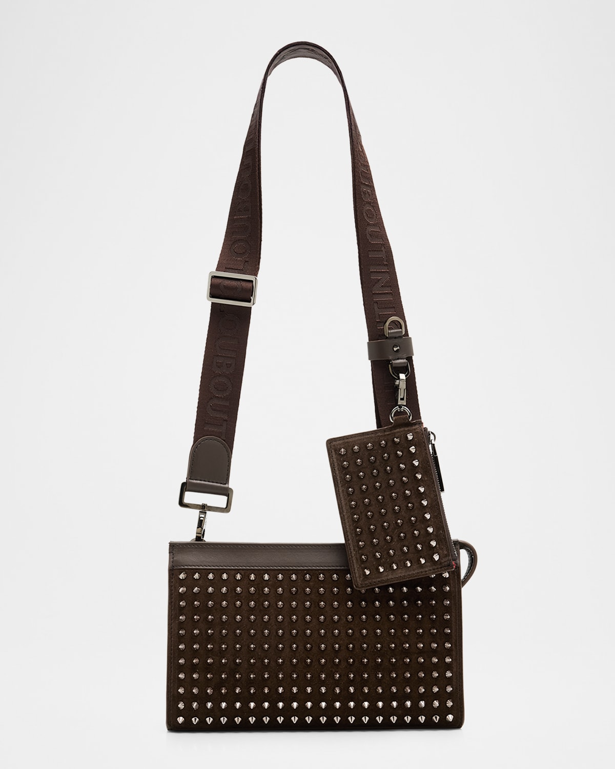 Christian Louboutin Men 's Funky Grained Leather and Spikes Crossbody Bag with Pouch