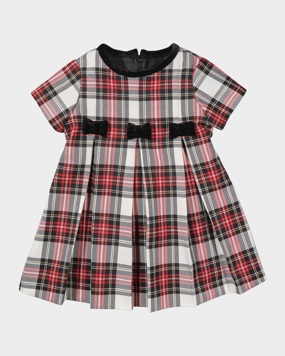 Florence Eiseman Kids' Girl's Velvet Bow Plaid Dress In Multi